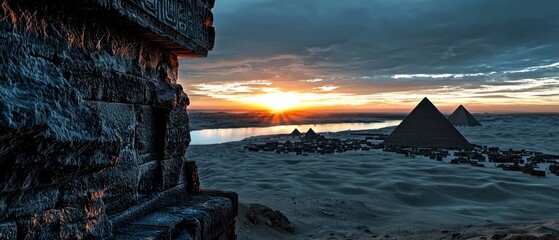 Majestic Pyramids Sunset  Egypt Desert Landscape  Ancient Wonders