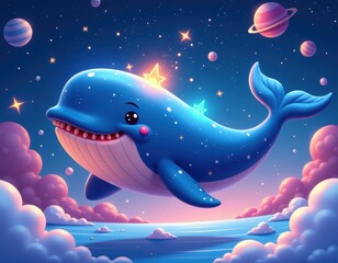 Obraz premium Cute Whale Soaring Through the Cosmos