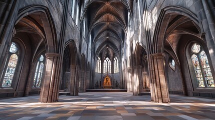 Fototapeta premium Sunlit Gothic church interior
