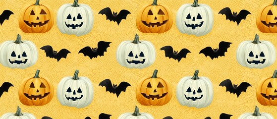Fototapeta premium Halloween Jack o lanterns Bats Autumnal Pattern