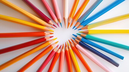 Colorful Circle of Pencils Arranged in Radiant Pattern