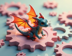 Obraz premium Cute Baby Dragon on Pink Gear