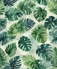 Abstract tropical leaf pattern on a soothing watercolor background, tropical leaf design, vibrant hues