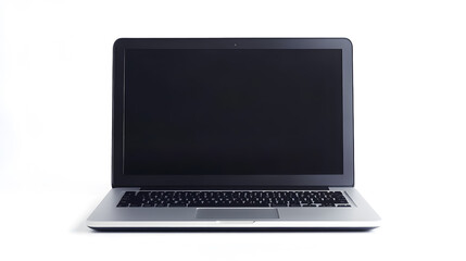A laptop placed on an isolated white surface.