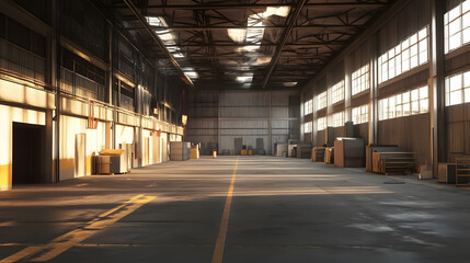 Fototapeta premium A large industrial warehouse stands as a hub of activity.
