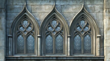 Obraz premium Gothic arched windows in stone wall