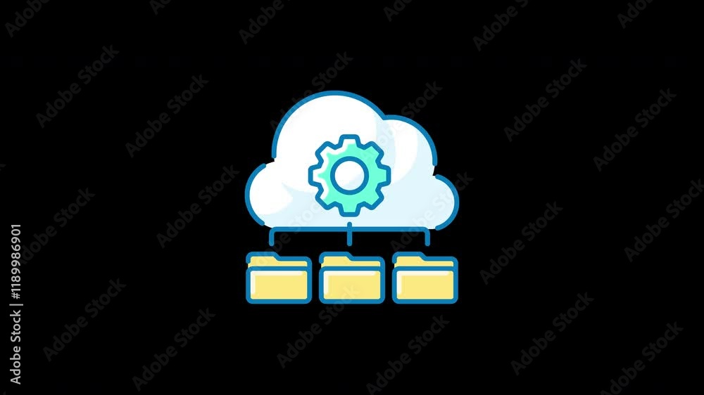 Poster a cloud storage icon with folders representing data management in a digital space.