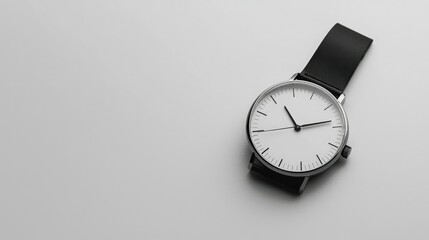 Minimalist Black Watch with White Dial on Gray Background