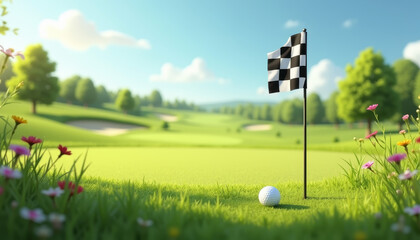 Obraz premium Golf Flagstick and Checkered Flag