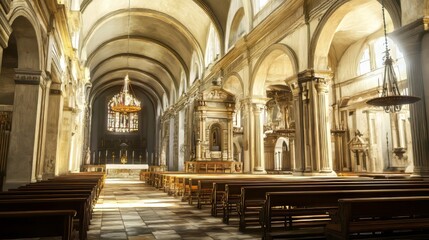 Fototapeta premium Sunlit interior of a grand cathedral