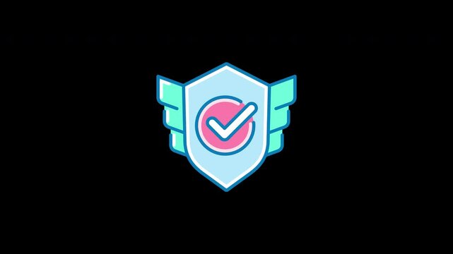 A colorful shield emblem with wings and a check mark symbolizing security and trust.