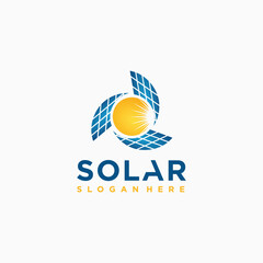 Solar Energy Logo Design, Solar Energy with wind turbine Vector solar energy Logo Template.