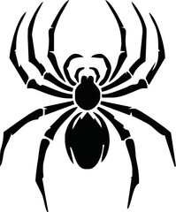 Spider Black Silhouette. Black Widow spider in vector isolated on White. Single Spider Icon or Logo. Good as a design element to Halloween Holidays.