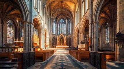 Obraz premium Sunlit cathedral interior, peaceful scene