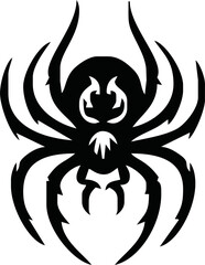 Spider Black Silhouette. Black Widow spider in vector isolated on White. Single Spider Icon or Logo. Good as a design element to Halloween Holidays.