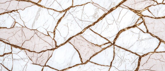 Elegant Gold Veined White Marble Texture Background