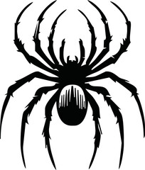 Spider Black Silhouette. Black Widow spider in vector isolated on White. Single Spider Icon or Logo. Good as a design element to Halloween Holidays.