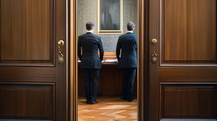 Business People Negotiating and Collaborating in a Boardroom Behind Closed Doors for Corporate Strategy and Leadership Planning






