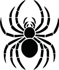 Spider Black Silhouette. Black Widow spider in vector isolated on White. Single Spider Icon or Logo. Good as a design element to Halloween Holidays.