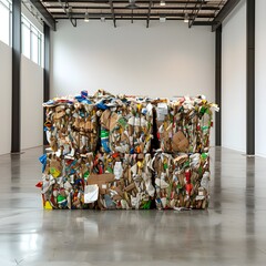 Compressed Bales of Recyclable Materials in Modern Warehouse Space