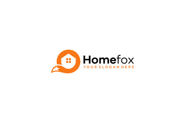 Orange Fox Tail with House Logo on White Background