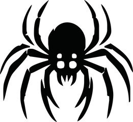 Spider Black Silhouette. Black Widow spider in vector isolated on White. Single Spider Icon or Logo. Good as a design element to Halloween Holidays.