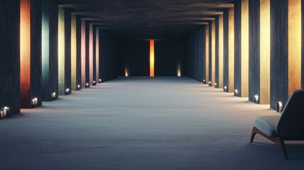 Fototapeta premium Futuristic Corridor Colorful Lights Modern Architecture Abstract Interior Design