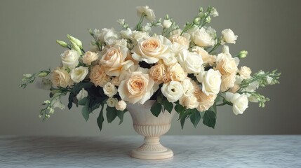 Obraz premium Elegant Cream Roses in Urn Vase Arrangement