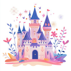Whimsical Castle Surrounded by Colorful Flora