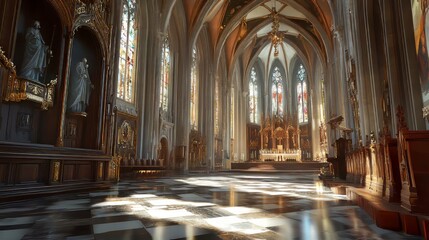 Fototapeta premium Sunlit interior of a grand cathedral