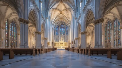 Fototapeta premium Grand cathedral interior, serene light