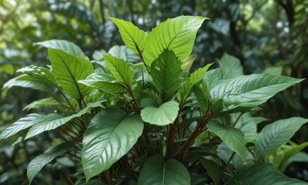 Close-up of wild betel leafbush with antioxidant properties, wild, herbal, betel leafbush, plant