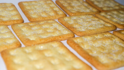 Close up square sweet crackers group 