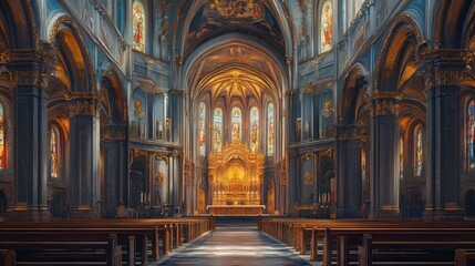 Fototapeta premium Grandiose church interior, ornate details
