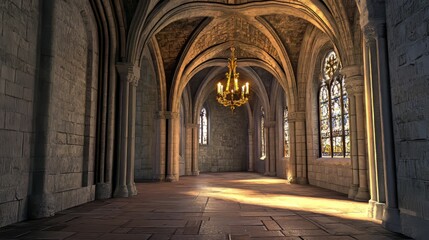 Grand hall with stained glass windows
