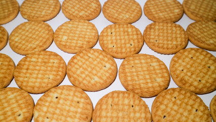 Round crackers isolated on white background 