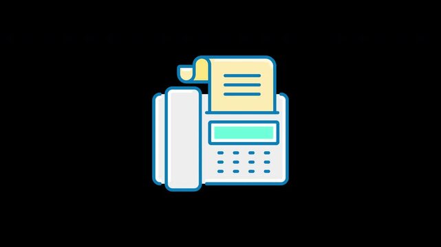 A cartoon illustration of a fax machine with a paper printing out.