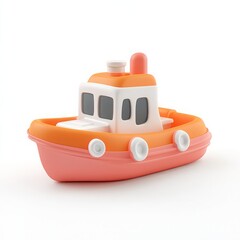 Cute 3D Cartoon Style Boat on White Background, Side View, 3D Rendered, Isolated Illustration.