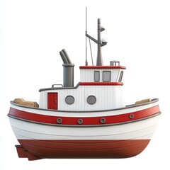 Cute 3D Cartoon Style Boat on White Background, Side View, 3D Rendered, Isolated Illustration.