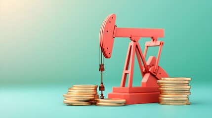 Oil Pump Jack with Stacked Coins Representing Energy Investment Concept