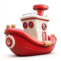 Cute 3D Cartoon Style Boat on White Background, Side View, 3D Rendered, Isolated Illustration.