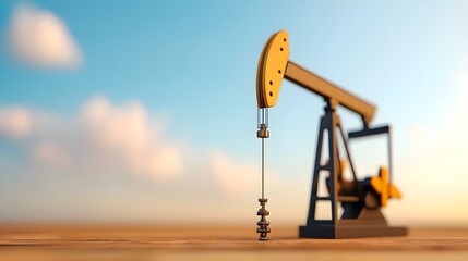 Oil Derrick Pump Against Blue Sky with Clouds on a Sunny Day