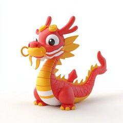 Cute 3D Cartoon Style Chinese Dragon on White Background, Side View, 3D Rendered, Isolated Illustration.
