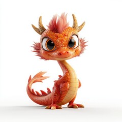 Cute 3D Cartoon Style Chinese Dragon on White Background, Side View, 3D Rendered, Isolated Illustration.