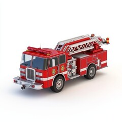 Cute 3D Cartoon Style Fire Truck on White Background, Side View, 3D Rendered, Isolated Illustration.