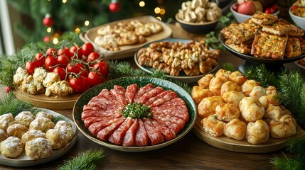Festive spread featuring a variety of delicious holiday snacks and treats.