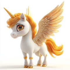 Cute 3D Cartoon Style Pegasus on White Background, Side View, 3D Rendered, Isolated Illustration.