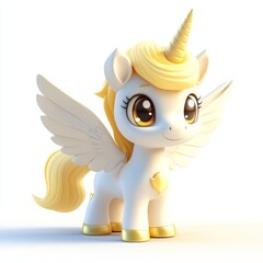 Cute 3D Cartoon Style Pegasus on White Background, Side View, 3D Rendered, Isolated Illustration.