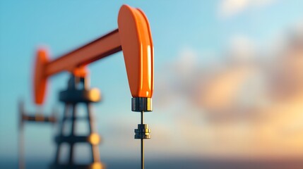 Oil Pump Jack Against Horizon with Vibrant Sky at Sunset in Background