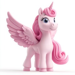 Cute 3D Cartoon Style Pegasus on White Background, Side View, 3D Rendered, Isolated Illustration.